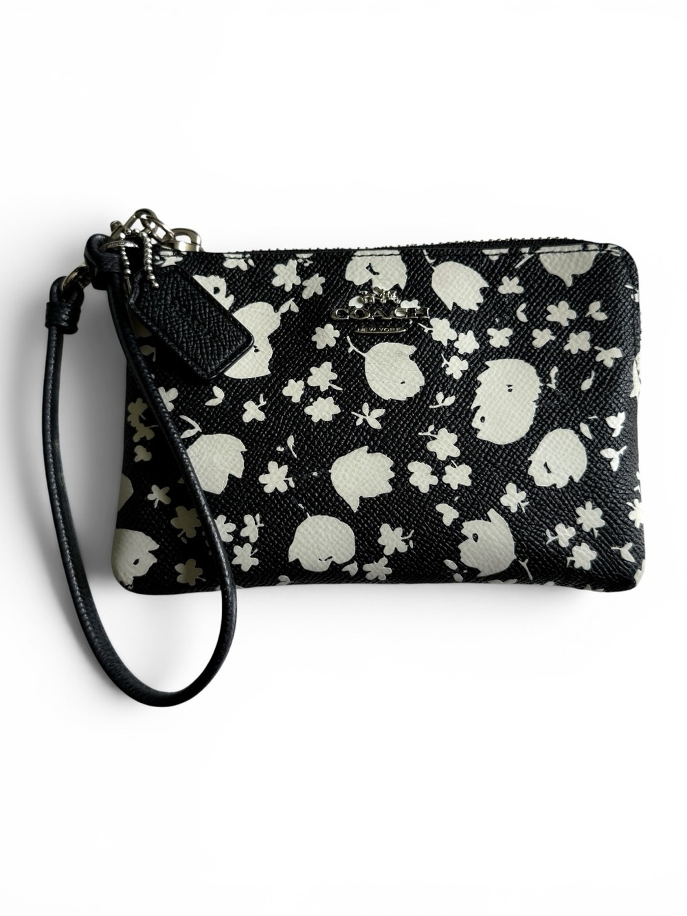COACH Black and Off White Floral Wristlet
